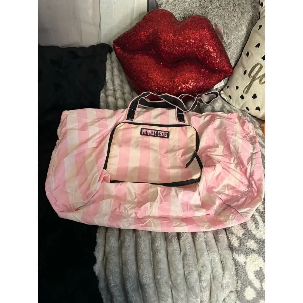 Victorias secret packable tote shopper signature stripe